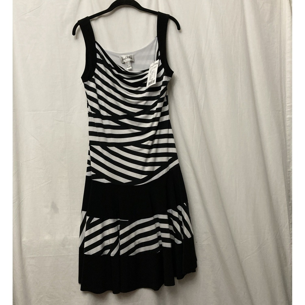 NWT Joseph Ribkoff Black & White Geometric Stripe Sleeveless Dress - SZ 12